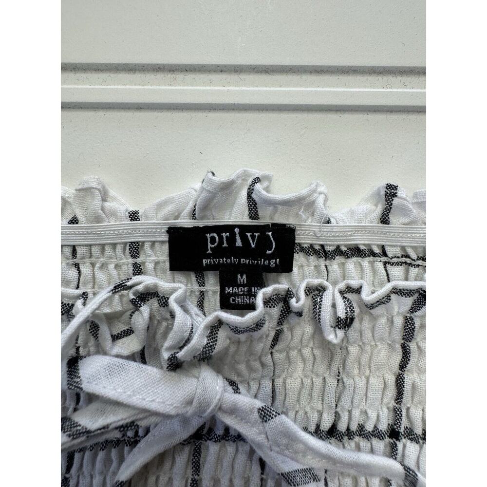 Privy Crop Top Square Neck Stretch Long Bell Sleeve Cropped Blouse Black White M - Picture 3 of 6